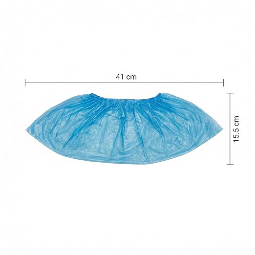 KMINA Copriscarpe Monouso (100 Unità, 41 x 15,5 cm), Calzari Monouso Usa e Getta in Polietilene PE, Bordo Elastico, Blu