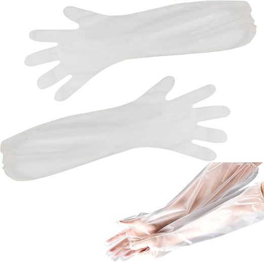 30 Pezzi Guanti Monouso a Braccio Lungo,Guanti USA e Getta,Guanti Monouso Trasparenti,Guanti Lunghi in Plastica Veterinaria