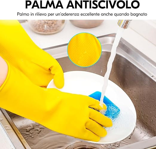 0 paia Guanti riutilizzabili per la casa, Guanti per lavastoviglie in gomma, Spessore extra, Maniche lunghe