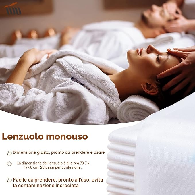 20Pcs Lenzuolo Usa e Getta, Ispessiti, Tvvcalk Lenzuola per Massaggi, Non Tessuto Traspirante Copriletto Cosmetici