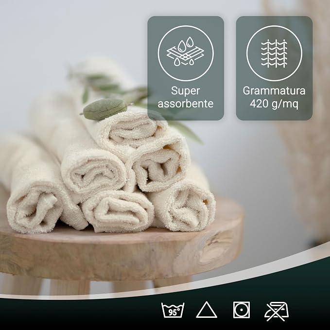 10 lavette - morbide e assorbenti asciugamani da mano e viso - lavabili a 95°C - cotone - 30x30 cm - naturale