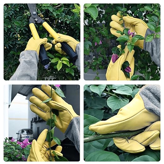 Guanti da Giardinaggio in Pelle Bovina a Prova di Spine per Rose Lunghi con Protezione Avambraccio Regolabili e Traspiranti per Agricoltori e Appassionati del Giardinaggio