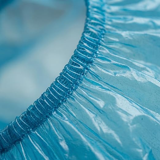 KMINA Copriscarpe Monouso (100 Unità, 41 x 15,5 cm), Calzari Monouso Usa e Getta in Polietilene PE, Bordo Elastico, Blu