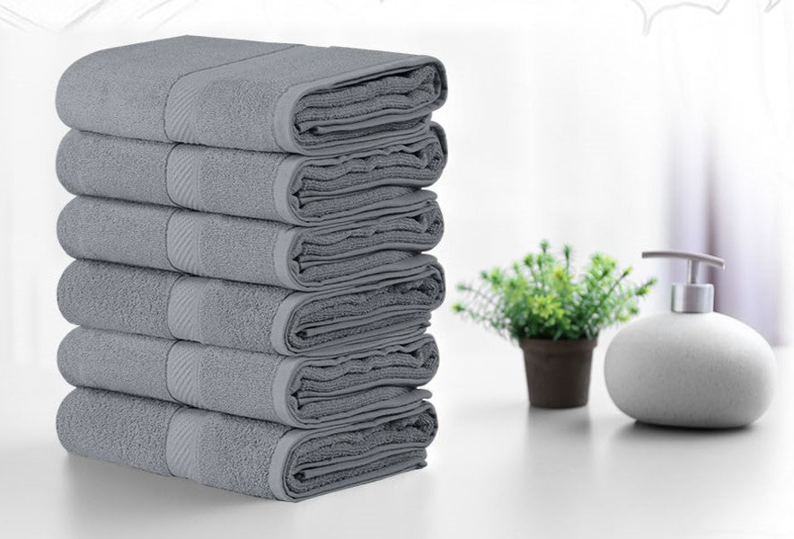 6 Asciugamani di Cotone - (60 x 120 cm), Grigio - Asciugamani per Piscina, Spa e Palestra Asciugamani di Medie Dimensioni, Leggeri e Molto Assorbenti